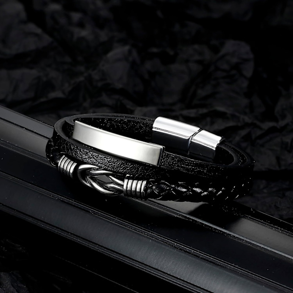 2 st läderarmband för män, klassiska svarta flätade armbandspresenter till honom pojkvän make pappa son pojkar magnetiskt spänne manligt armband Alla hjärtans dag Schwarz