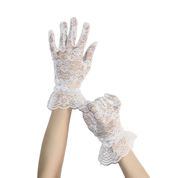 Korte Blonder Handsker til Kvinder, Elegante Blomsterblonder Handsker, Brudehandsker, Sommerhandsker til Bryllup Middagsfest, Fest Te Fest Prom Kostume Handsker White