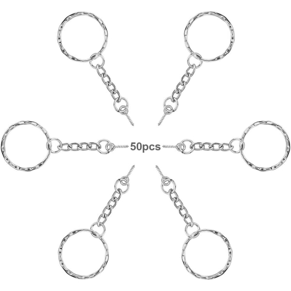 50 kpl kohokuvioituja avaimenperän avainrenkaita, joissa on avattava hyppyrengasketjun pidennin ja ruuvisilmukka, korulöytöjen valmistukseen, 1 tuuman halkaisija Silver