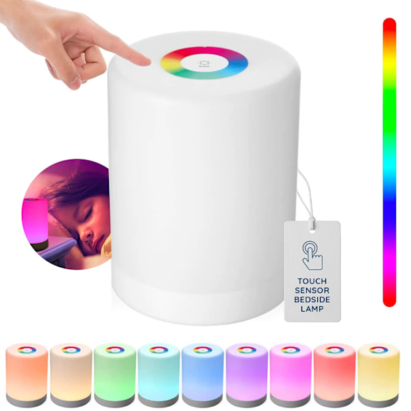 LED Touch Sängbordslampa - Dimbar och RGB Färgskiftande, USB-laddning, Lämplig för Sovrum, Vardagsrum, Camping och Heminredning