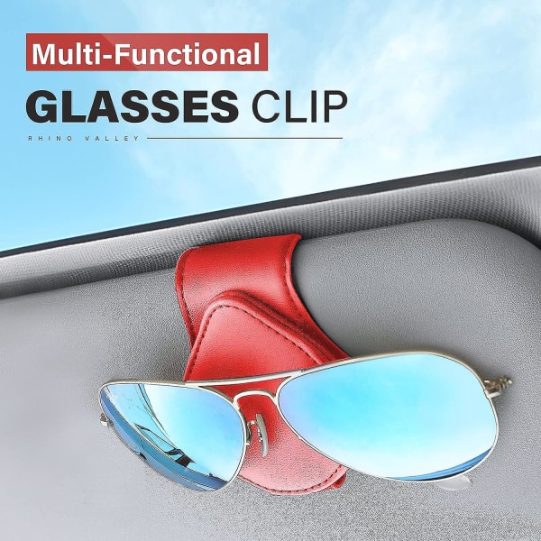 2-paks bilbrilleholder, Pu+jern bilsolbrilleklemmer, universell praktisk solskjermbrilleholder med magnetisk adsorpsjon, rød+rød