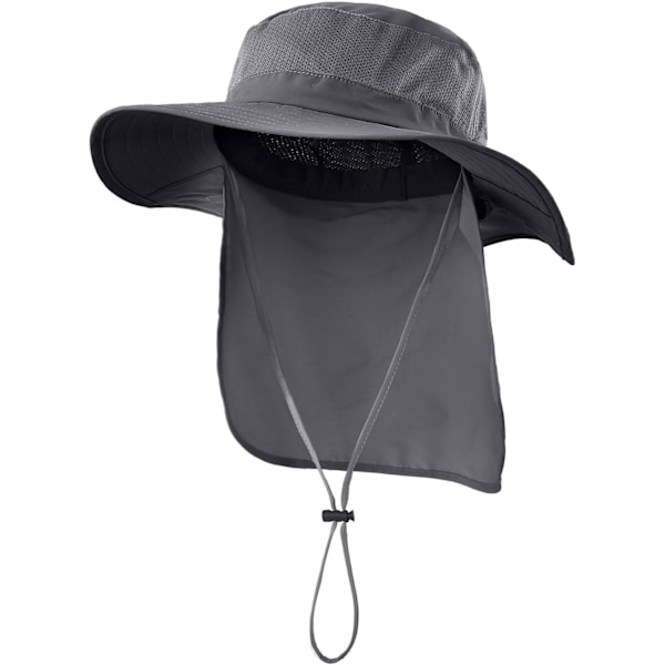 Utomhus UPF 50+ Mesh Solhatt Bred Brätte Fiskehatt med Nackskydd Vandring Hinkhatt för Män Dark Grey L