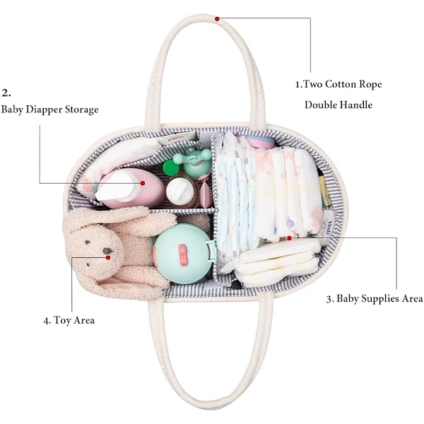 Vauvan Vaippakori Järjestäjä, Kannettava Puuvillaköysi Kudottu Vaippakori - Lastenhuoneen Säilytys, DIY-Kori Vaihdettavilla Lokeroilla, Uuden Syntyneen Sukupuolinen Lahja 8gugray