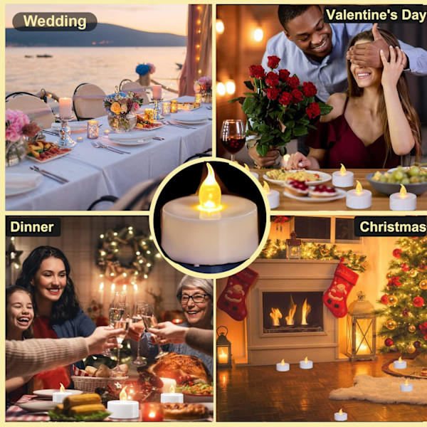 Tealights, 12-pakning Flammelose LED-Tealights 150 Timer Realistisk Flimrende Batteridrevne Tealights Elektriske Falske Lys til Halloween Ju Warm yellow 12 pack