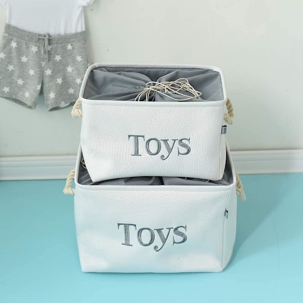 Leker Bin for Kids, Oppbevaringskurver for Leker Boks Oppbevaringsbeholder Baby Oppbevaringsbeholdere for Gutter og Jenter, Leker Kiste med Håndtak og Snøring Toy Large
