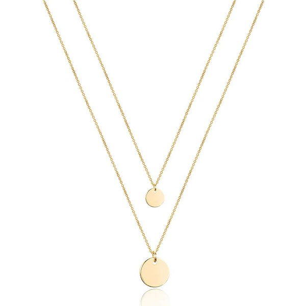 Fint lagdelt choker-kjede, håndlaget 14K gullbelagt Y-anheng kjede flerlags stangskive kjede justerbare lagdeling choker-kjede for kvinner 2PCS  Small Disc&Disc 3PCS  Chain&Bar&Hammered Disc