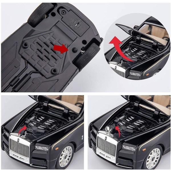 1/24 Rolls-royce Phantom modellbil, zinklegering Pull Back Leksaksbil med ljud och ljus för barn pojke flicka present (vit)