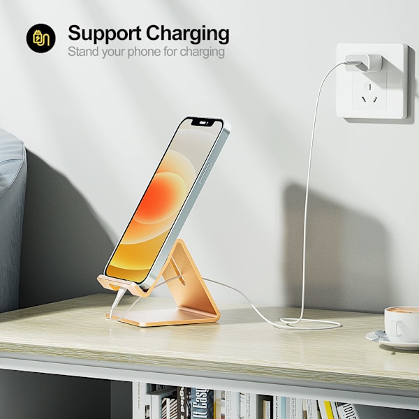 Alumiininen puhelinpidike iPhone 16, 15, 14 Plus, 13, 13 Pro, 12 Pro Max, 12, 11 Pro, Xs Max, X, 8, 7, 6 Plus ja muille (Kulta)