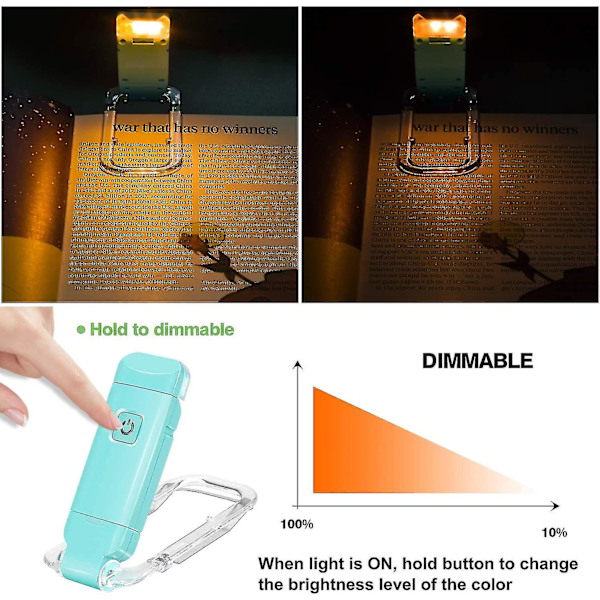 LED-klämma för läslampa, läslampa för böcker i sängen, mjukt ljus för ögonen, USB-laddningsbar, 2 ljusstyrkor för ögonskydd
