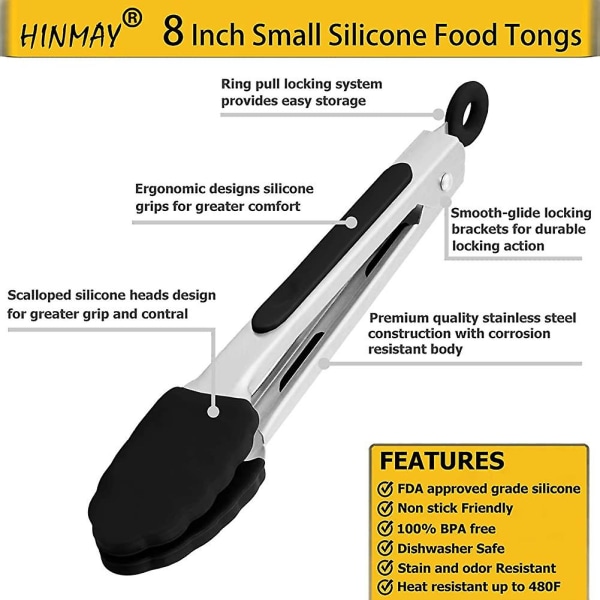 Handytongs Lille silikonetang 7-tommer mini-serveringstænger, sæt med 3 (sort hvid grå