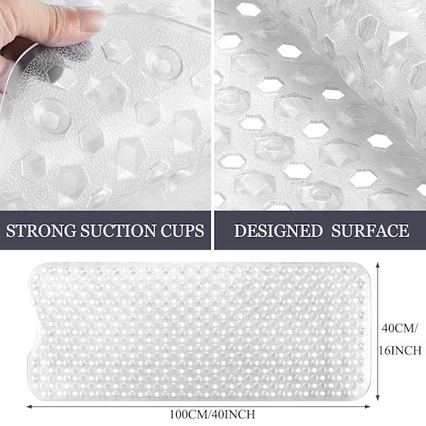 Halkfri badrumsmatta Lyxig extra lång badkarsmatta Säker stark sugkopp och dräneringshål Badrumstillbehör Transparent vit 100*40cm White 100*40cm