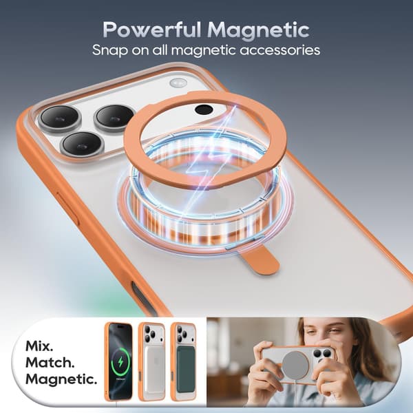 Magnetisk 360 Ringdeksel til iPhone 17 Pro 6.3\" - Matt Oransje MagSafe-kompatibelt Støtsikkert Deksel (2025)