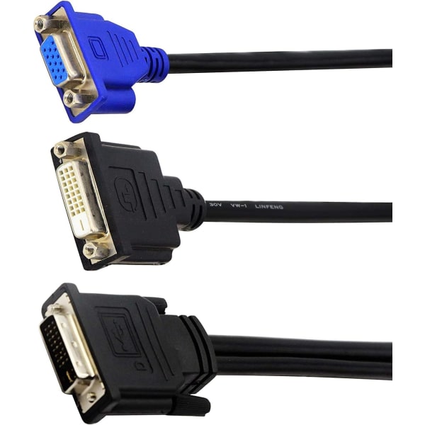 Wyse DVI-I -jakokaapeli - DVI-I(24+5) uros - DVI-D(24+1) ja VGA (HD15) naaras Vastaava kuin Wyse DVI Digital Y-kaapeli (DVI-I - DVI-D ja VGA)（9 I