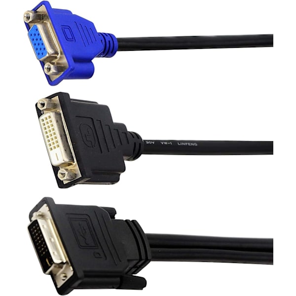 Wyse DVI-I Splitter-kabel - DVI-I(24+5) han til DVI-D(24+1) og VGA (HD15) hun Sammenlignelig med Wyse DVI Digital Y-kabel (DVI-I til DVI-D og VGA)（9 I