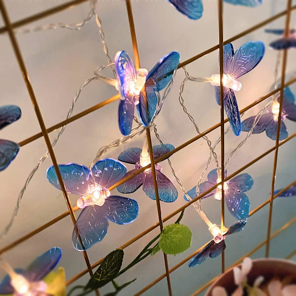 Sommerfugl-lysstreng, KINGCOO 6m 40 LED Lilla Sommerfugl Batteridrevet Indendørs Udendørs Fe-dekorative Lys til Hjem Soveværelse Fest Fødselsdag S Purple 6M 40LED