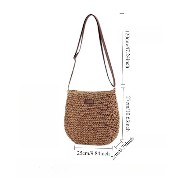 Stråväska för Kvinnor, Sommar Strand Crossbody Väska med Dragkedja och Justerbar Axelrem, Bohomisk Vävd Handgjord Axelväska, (Off-White) off white