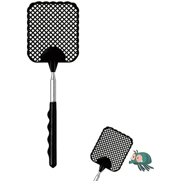 Retractable Fly Swatter (musta + punainen), Retractable Fly Swatter, Kestävä ja tukeva teleskooppikahva, Kevyt manuaalinen tuholaistorjunta