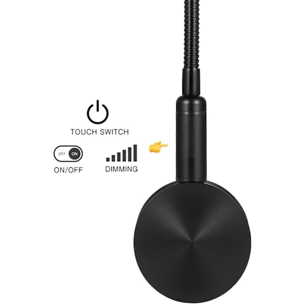 Fleksibel svanehals vegglampe 3W sengelampe med berøringsbryter/dimbar for lesing i sengen (ingen indikator)