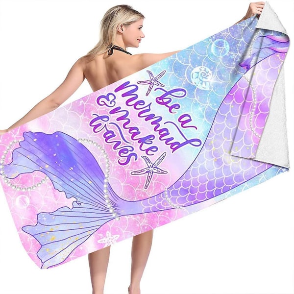 160x80 cm strandhåndkle i mikrofiber (havfruehale, perleskall), hurtigtørrende strandhåndkle, lett bærbart reisehåndkle