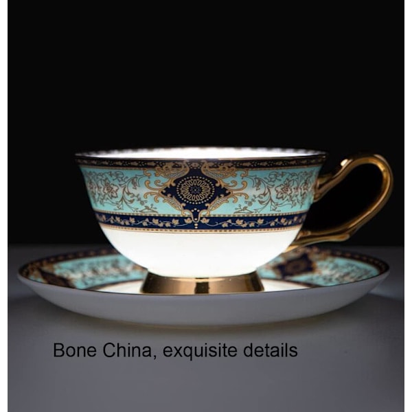 ® YBK Tech Euro Style Benporslinskopp & Fatbricka Set, Keramisk Te- & Kaffeekopp för Hem, Kök, Bröllop (Kungligt Mönster - Himmelblå) Royal Pattern Sky Blue
