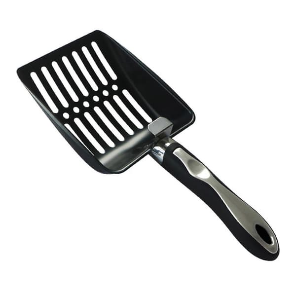 Slitesterk kattedo-spade i metall - med perforert spade - for hygiene Black