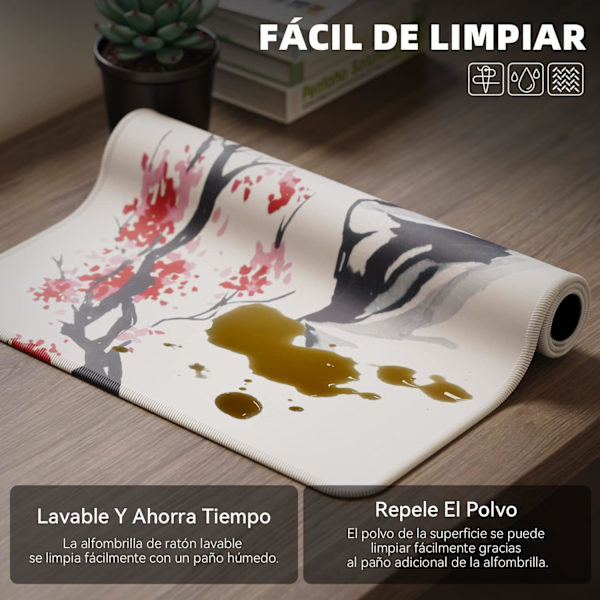 Japansk körsbärsblomma vit musmatta (31,5 × 11,8 × 0,12 tum) Utökad stor musmatta skrivbordsunderlägg, sydda kanter musmatta, halkfri gummibas, Japan Mouse Pad  3 Ink Drawing Mouse Pad  1