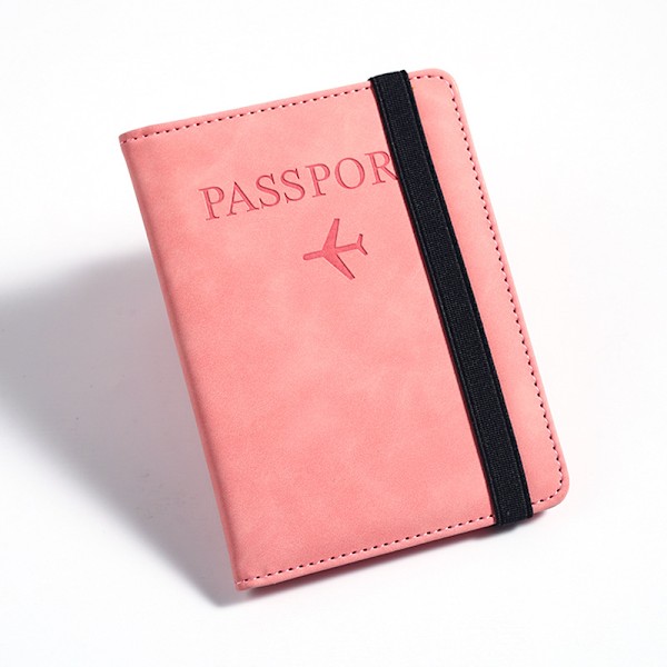 2 stk. passveske i PU-lær RFID multi-kortspor multi-funksjon passdokumentholder passomslag pink
