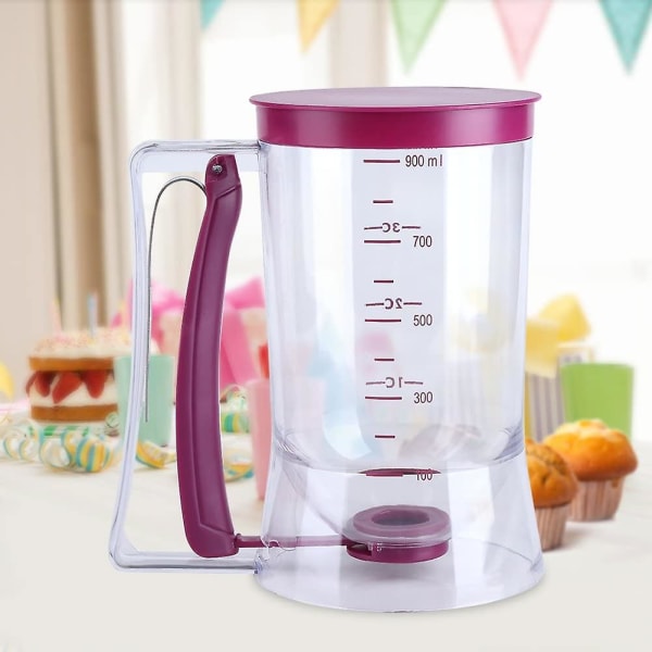 Pannekakebatter Dispenser Deigskuffe Målekopp Cupcake Trakt Batter Dispenser Verktøy Med Målemerke 900ml(1stk, Lilla)