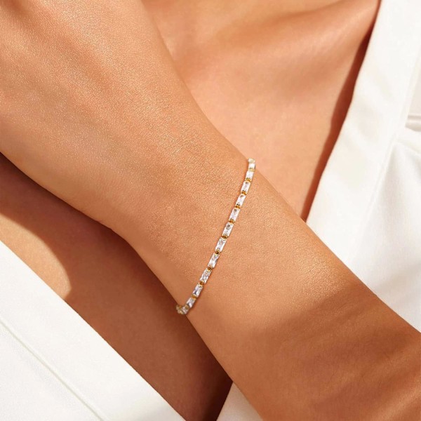 Armband för kvinnor 14K guldpläterad delikat kedja enkelt smycke sött för flickor Tennis Chain Baguette A 2 Layer Satellite Chain