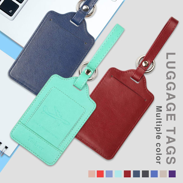 Pakke med 3 bagagemærker, PU-læder bagagemærker til kufferter, bagagemærker med navneskilt, synlige, holdbare, rejsetilbehør, cyan Green+Blue+Wine Red 2.7 x 4.2 inch/6.8 x 10.7 cm