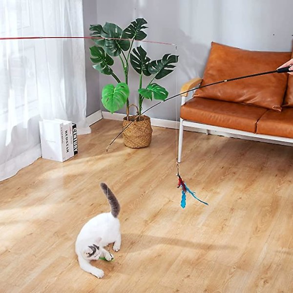 2 kpl kissan höyhenleluja, interaktiivisia kissan leluja sisäkissoille Aikuinen kissanpentu, 2 sisäänvedettävää kissan kiusansauvaa