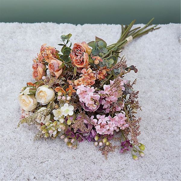 Kunstig blomst charmerende udsøgt stof realistisk nordisk stil blomsterbuket til hjemmet-farve:hvid