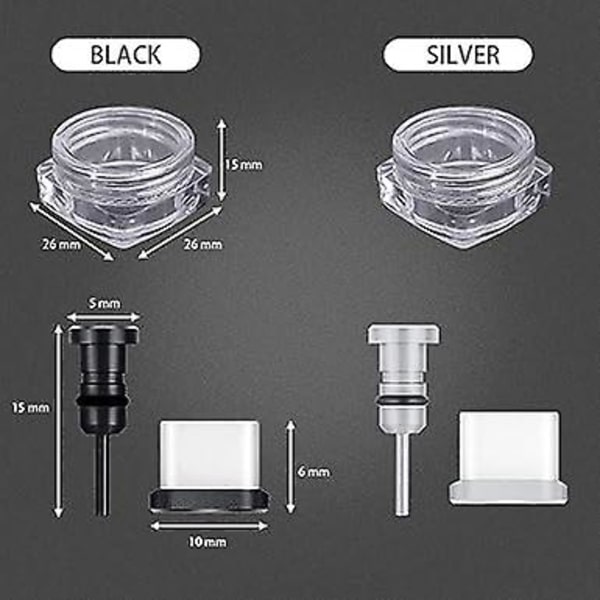 2 par telefonstøvpropper, støvdeksel for USB-C-kontakt og 3,5 mm jack, plugg og beskytt for Galaxy S10/s9/s8, Huawei P9/p10/p20, Nexus 5x/6p