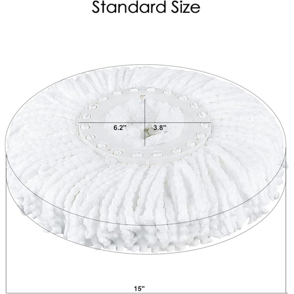 Mop-pää 360° pyörivään pyöreään taikamoppaan, 4 pakkausta universaalia pyörivän mopin vaihtopään täyttöä, mikrokuitua, valkoinen White Universal 6.1''6.3''