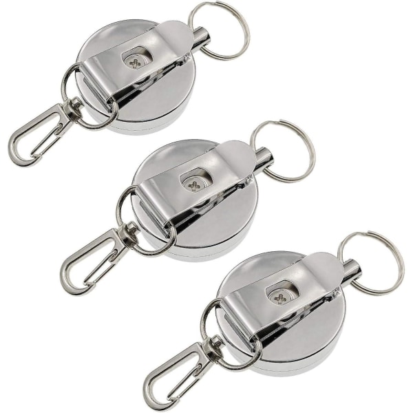 3 X infällbara nyckelkedjor med bältesklämma och stålrullkedja, infällbar märkeshållarklämma, nyckelhållarklämmahållare
