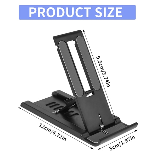 Mobiltelefonholder, 6-trins foldbar mobiltelefonholder Mini bærbar tabletstander Skrivebordsmobiltelefonholder, Sort