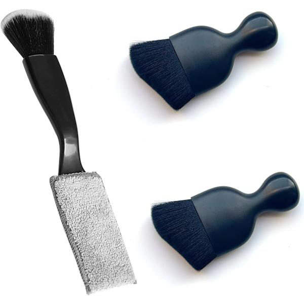 Kaksoispäinen harja auton puhdistukseen, auton harjat sisätilojen puhdistukseen, auton puhdistusharjat ulkopuolelle, pehmeä auton puhdistusharja (musta, 3 kpl) Black3pc