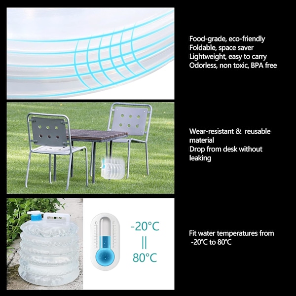 2-pack hopfällbar vattenbehållare 5L & 10L Vattenbärare Camping BPA-fria Vattenbehållare med kran för Camping Vandring Klättring Fiske Resor