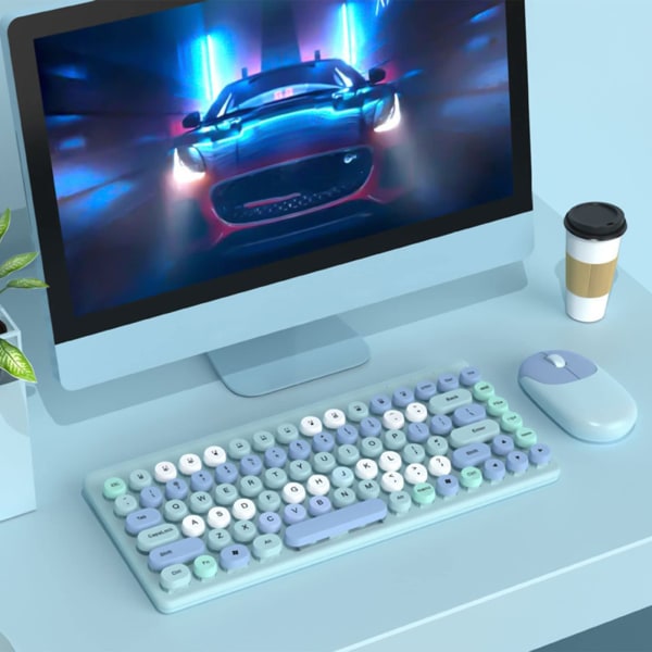 Trådløst tastatur og mus-kombinasjon, for Window/iOS/Linux PC-nettbrett, passer for arbeid, skriving, reiser og møter (blå)