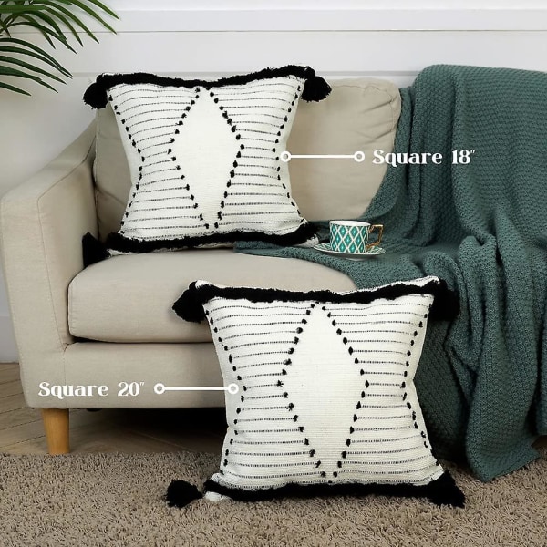 Putetrekk for sofa - sett med 2 dekorative Boho firkantede putetrekk bomullsvevde tuftede putevar med (18x18 tommer, lyseblå)