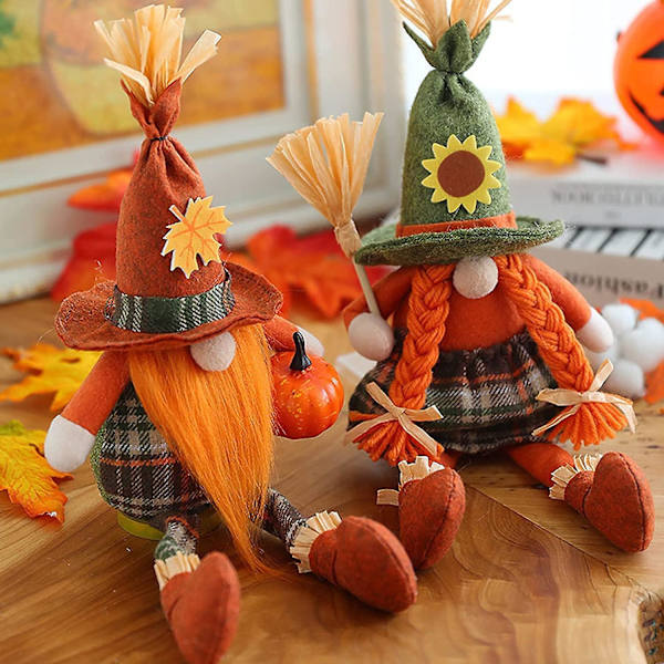 2-pack höstdekorationer för hemmet, Thanksgiving-tomtar, dekorationer, skandinavisk älvdekor