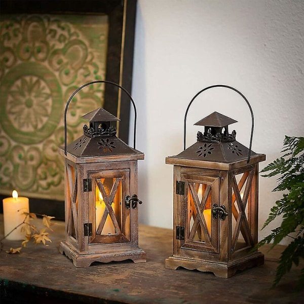 Trälykta Vintage ljushållare dekorativa ljuslyktor för rustikt bröllop Mittpunkt Hängande lykta bondgård Heminredning inomhus och utomhus
