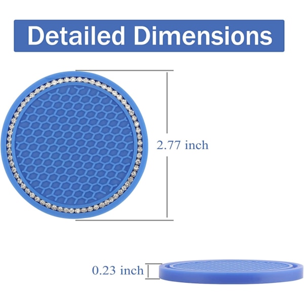Auton mukitelineen alusta, 2 pakkausta yleismaailmallinen automaattinen liukumaton mukitelineen lisäalusta, Bling Crystal Rhinestone Auton sisätilatarvikkeet-D Deep Blue