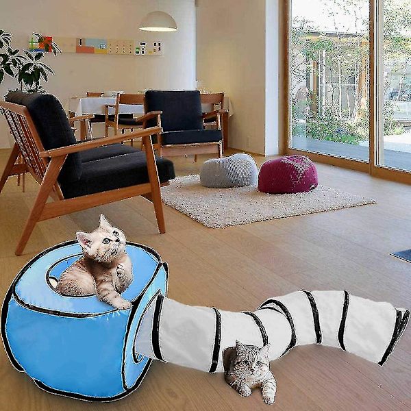 Kattunnel och kuber bundle interaktivt skrynkligt hopfällbart rör och hopfällbara kuber lekplats för husdjur, katter och valpar