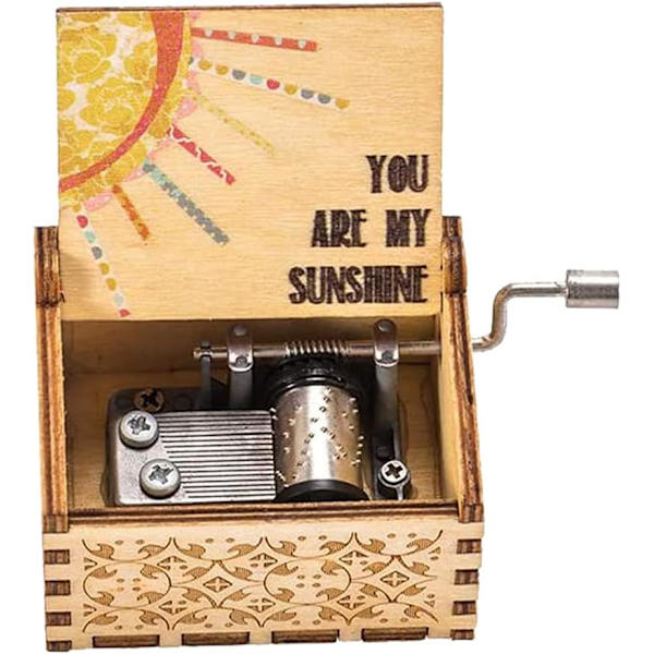 Du er min solskin Træ Musikbokse - Graveret Vintage Træ Solskin Musikboks Fantastisk Gave til Fødselsdag, Valentinsdag Sunshine Half Rainbow