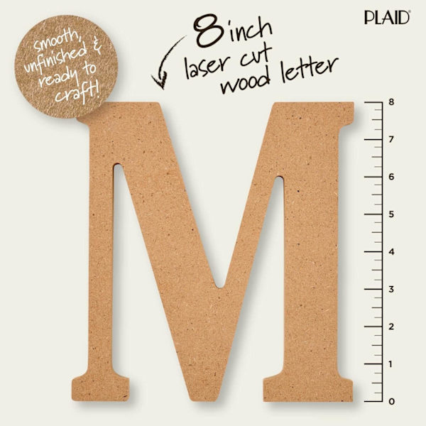 8\" Ubehandlede trebokstaver DIY-håndverk, personlig hjemmedekor, 63592 og 63595, 8 tommer M + Letter 63595 8 inch