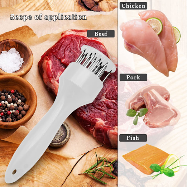 Köttklubba, rostfritt stål köttmörare nålverktyg, för biff, kyckling, fisk, fläsk, vit