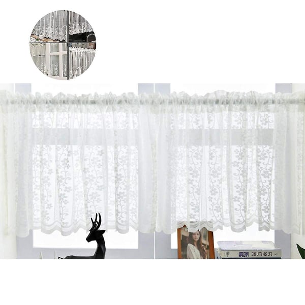 Gardiner Semi-transparente Bistro Gardiner Semi-transparente Broderi Hvide Blomster Korte Gardiner Til Køkken Stue Soveværelse Dør Gardiner Blomst 1