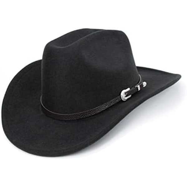 Lännen cowboy-hattu miehille ja naisille, klassinen ylösrullattava fedora-hattu solkivyöllä (Koko: Keskikokoinen)