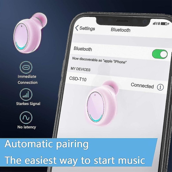 3d Stereo In-ear Bluetooth trådlösa hörlurar med mikrofon, rosa